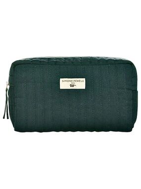 NWT SIMONE PERELE Large Quilted Cosmetic Toiletry Bag Forest Green 100% Cotton